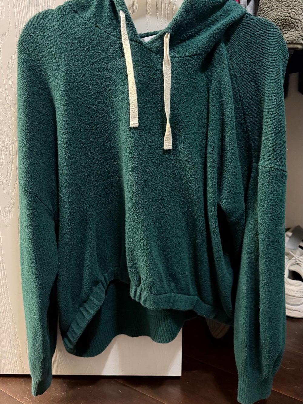 Cozy Forest Green Cropped Hooded Pullover Sweater